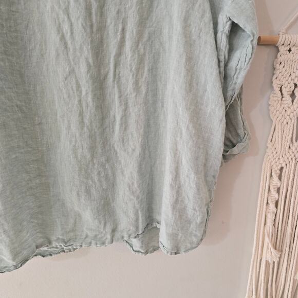 J. Jill Linen Turquoise Blue Three-Quarter Length V-Neck Blouse Size L Large - Picture 10 of 13